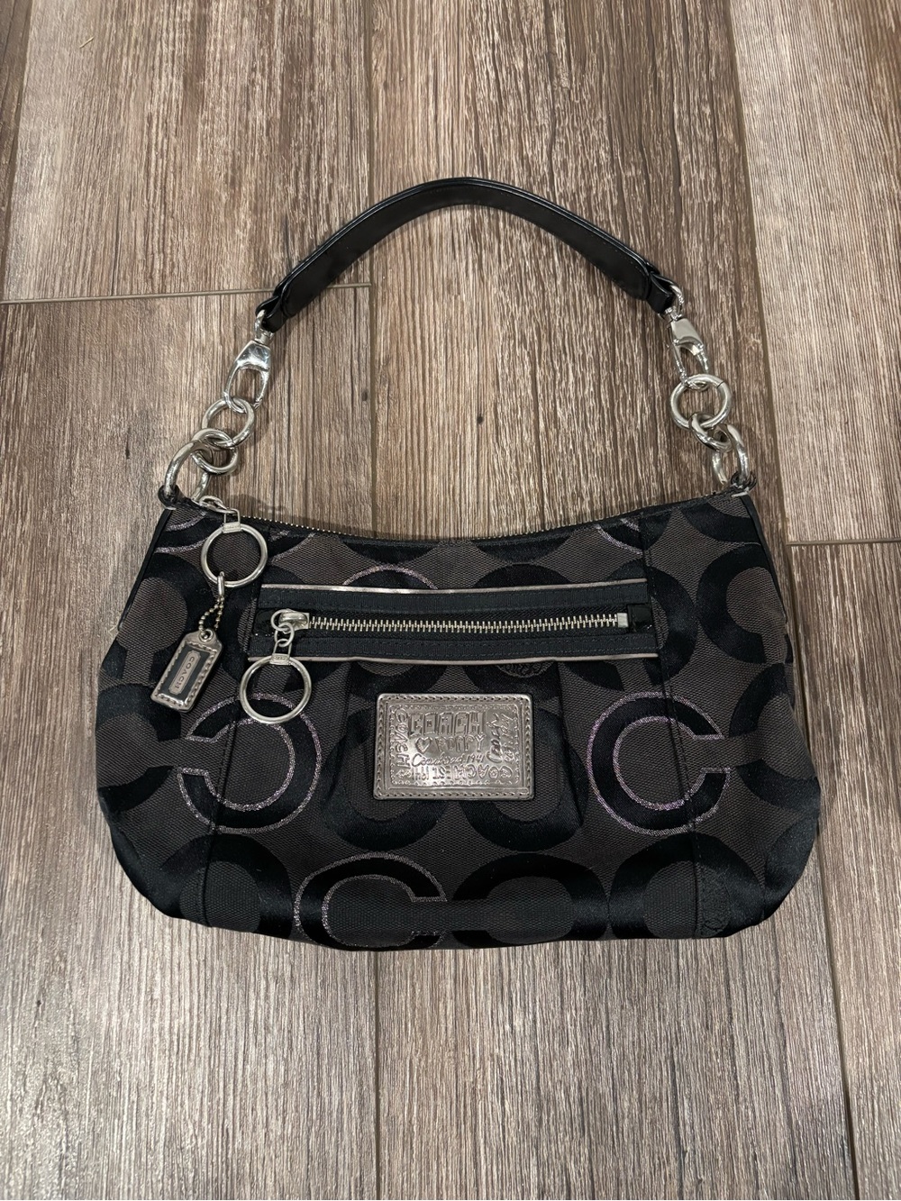 Vintage Coach Poppy Signature Black Jacquard Groovy Shoulder Bag